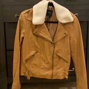 Tan pleather jacket with lanolin collar